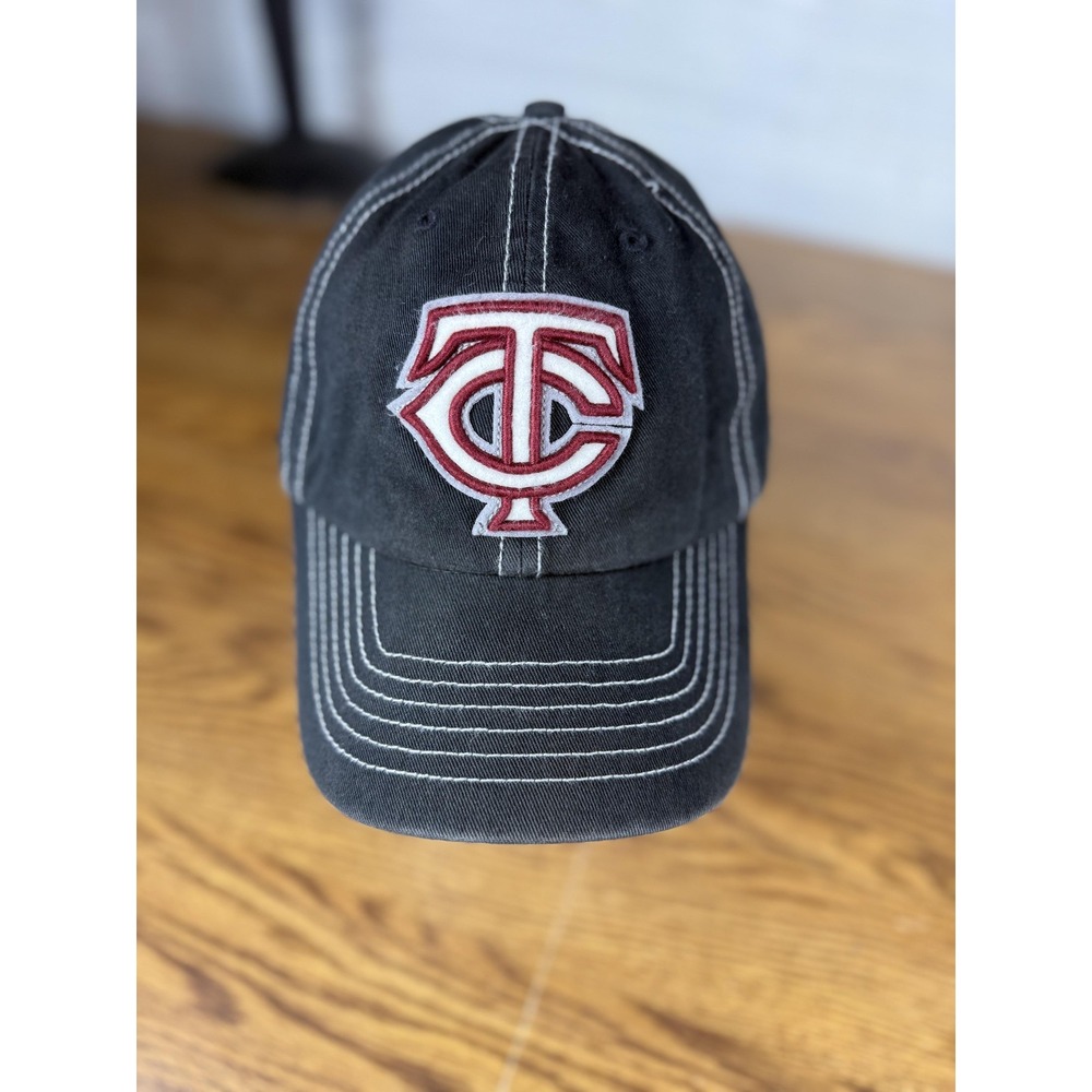 Minnesota Twins Hat Cap Fitted Mens Large Black Red MLB Baseball TC‎ Logo Script